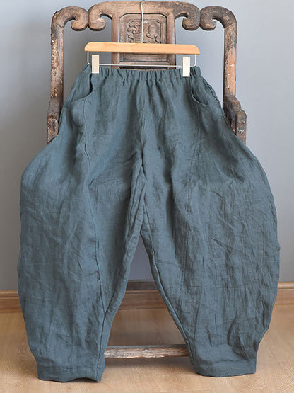 Women Summer Vintage Solid Linen Harem Pants LL029