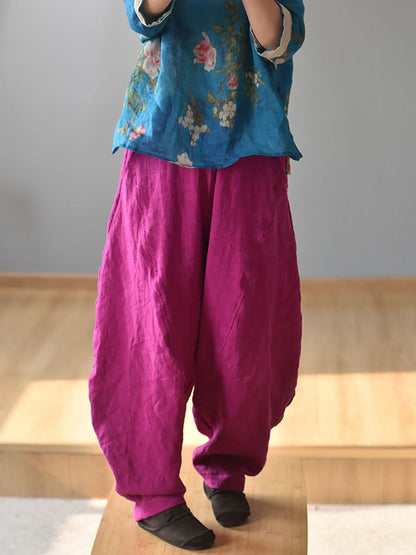 Women Summer Vintage Solid Linen Harem Pants LL029