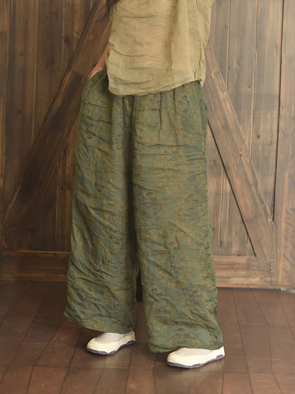 Women Summer Vintage Print Ramie Wide-leg Pants LL047