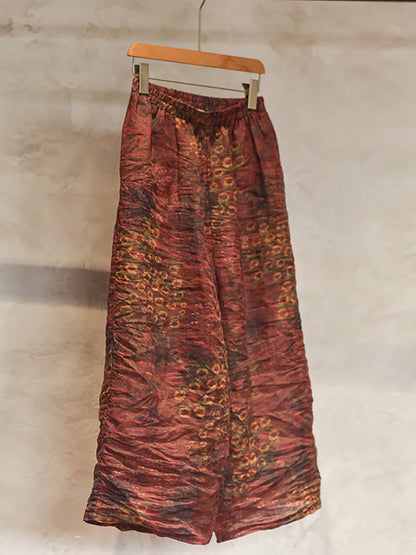 Women Summer Vintage Print Ramie Wide-leg Pants LL047