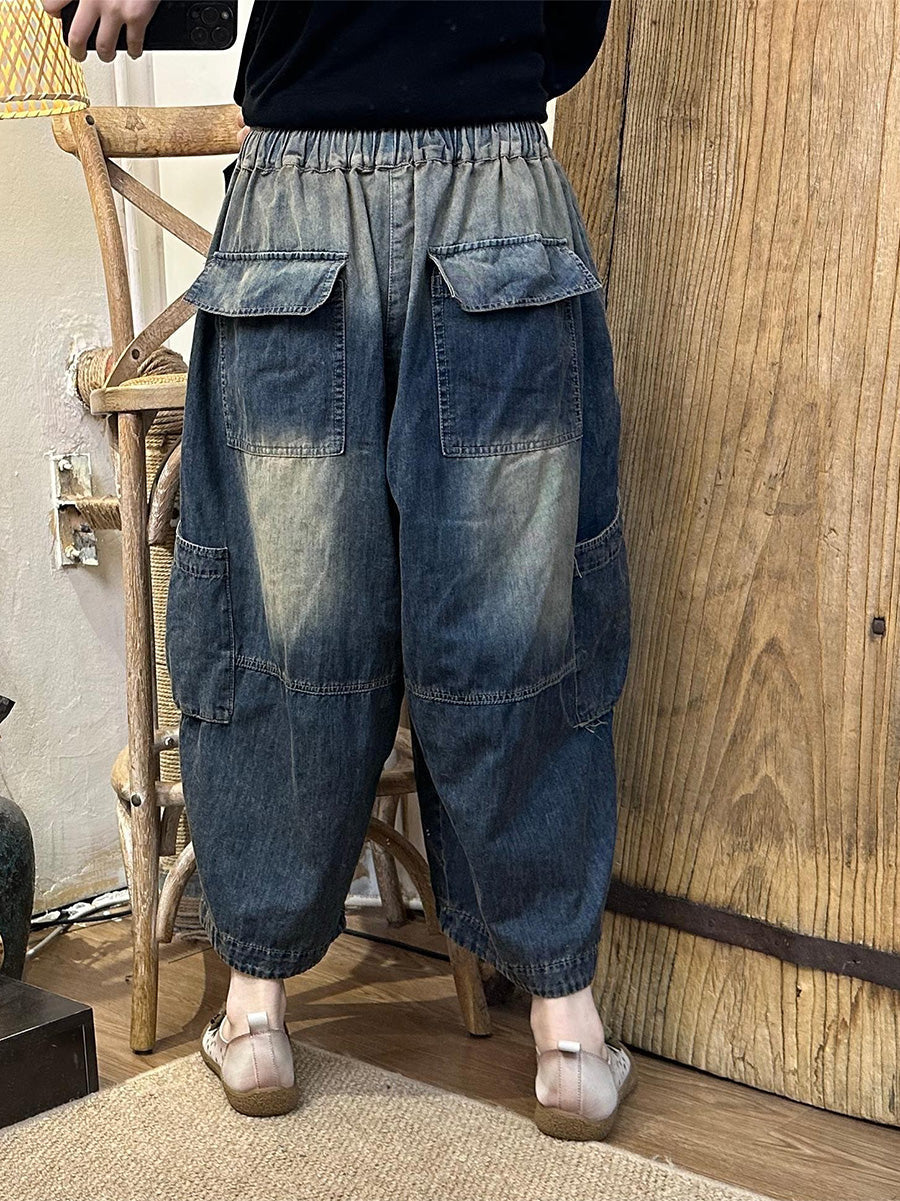 Damen Sommer Lässige Batikhose aus Denim mit weitem Bein LL048