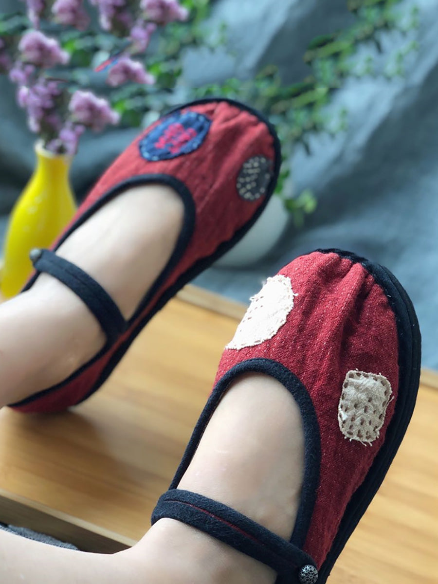 Women Summer Vintage Patch Embroidery Cotton Flat Shoes LL015