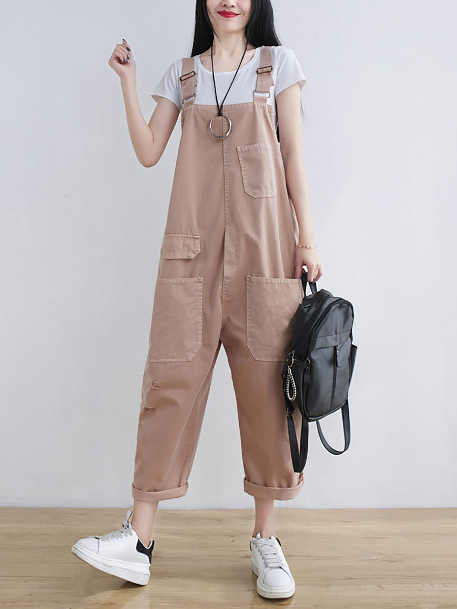 Frauen Casual Sommer Ausgefranste Solide Lose Overalls CC014