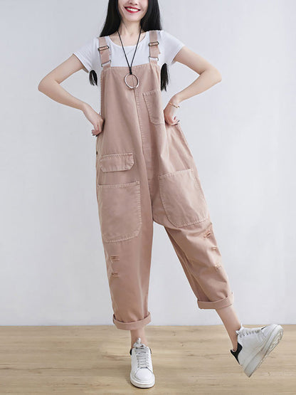 Women Casual Summer Frayed Solid Loose Jumpsuits CC014