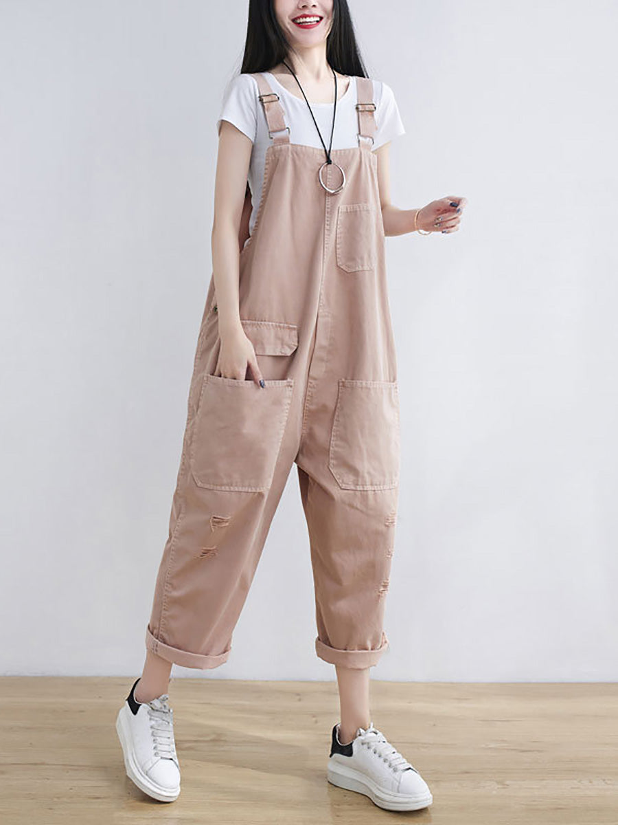 Women Casual Summer Frayed Solid Loose Jumpsuits CC014