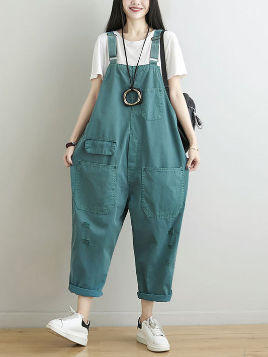 Women Casual Summer Frayed Solid Loose Jumpsuits CC014