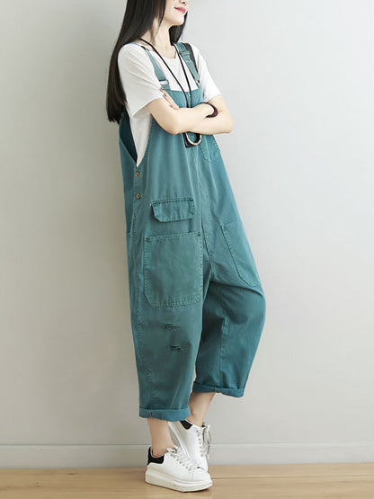 Women Casual Summer Frayed Solid Loose Jumpsuits CC014