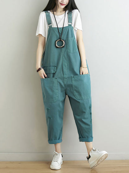 Women Casual Summer Frayed Solid Loose Jumpsuits CC014