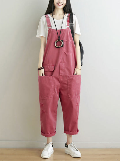 Women Casual Summer Frayed Solid Loose Jumpsuits CC014