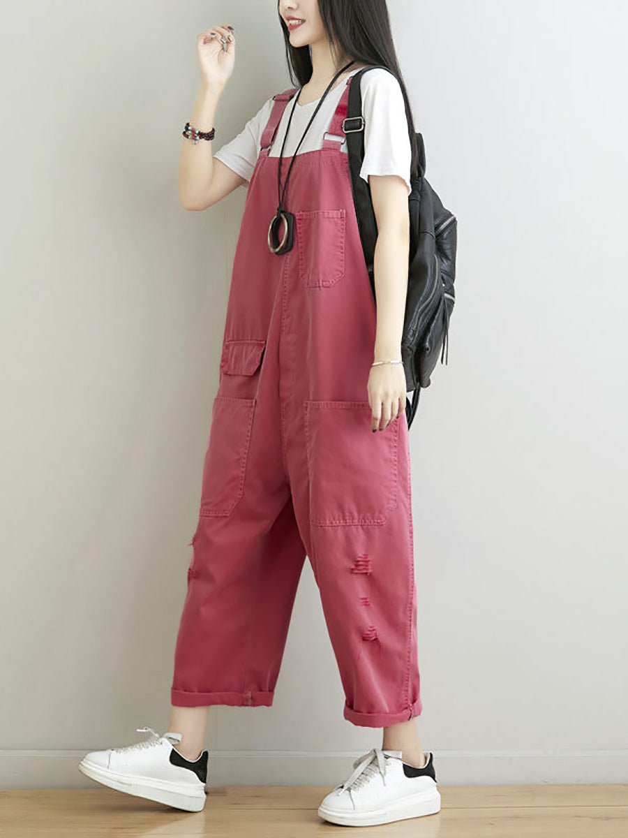 Women Casual Summer Frayed Solid Loose Jumpsuits CC014