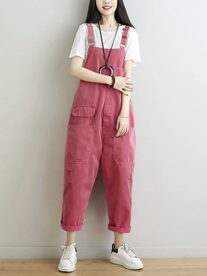 Women Casual Summer Frayed Solid Loose Jumpsuits CC014