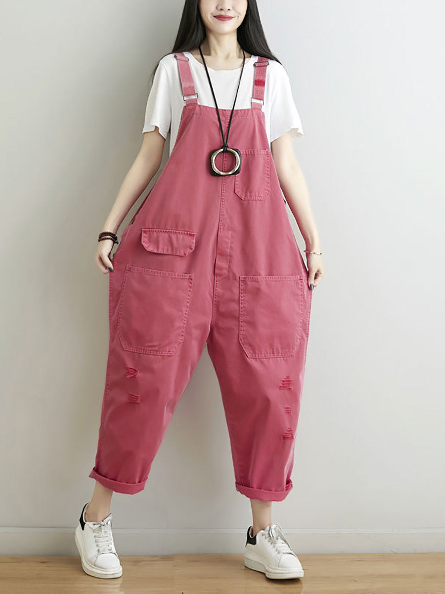 Frauen Casual Sommer Ausgefranste Solide Lose Overalls CC014