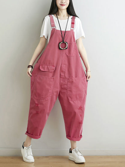 Women Casual Summer Frayed Solid Loose Jumpsuits CC014