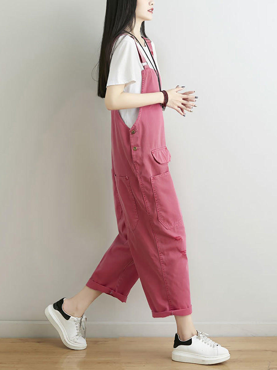 Women Casual Summer Frayed Solid Loose Jumpsuits CC014