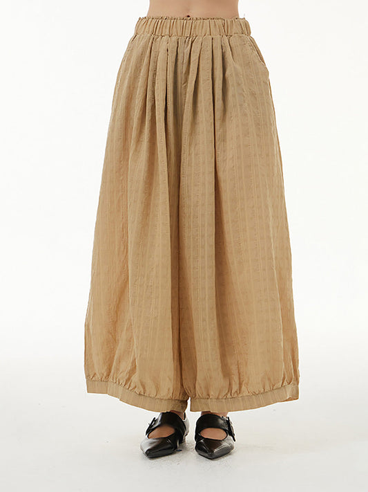 Women Summer Artsy Plaid Loose Thin Wide-leg Pants CX032