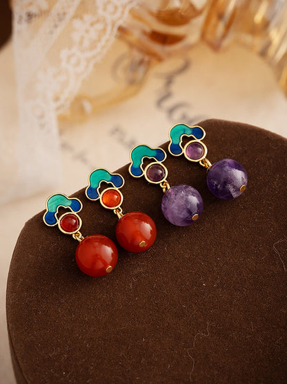 Women Vintage Jade Enamel Copper Earrings CX043