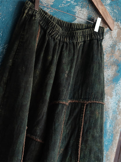 Women Summer Retro Spliced Wide-leg Cotton Pants FD013