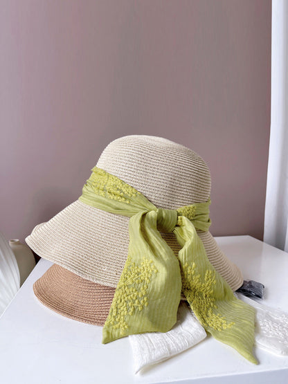 Women Summer Artsy Jacquard Ribbon Sunproof Hat FD030