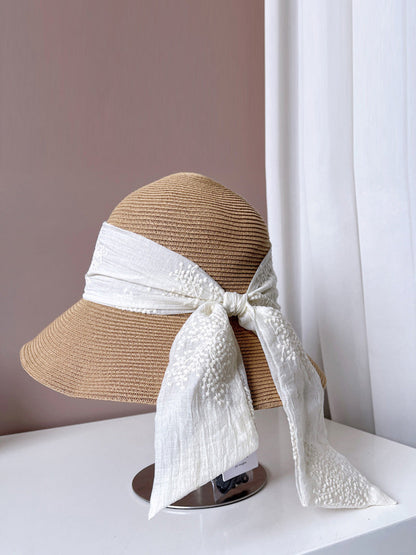 Women Summer Artsy Jacquard Ribbon Sunproof Hat FD030