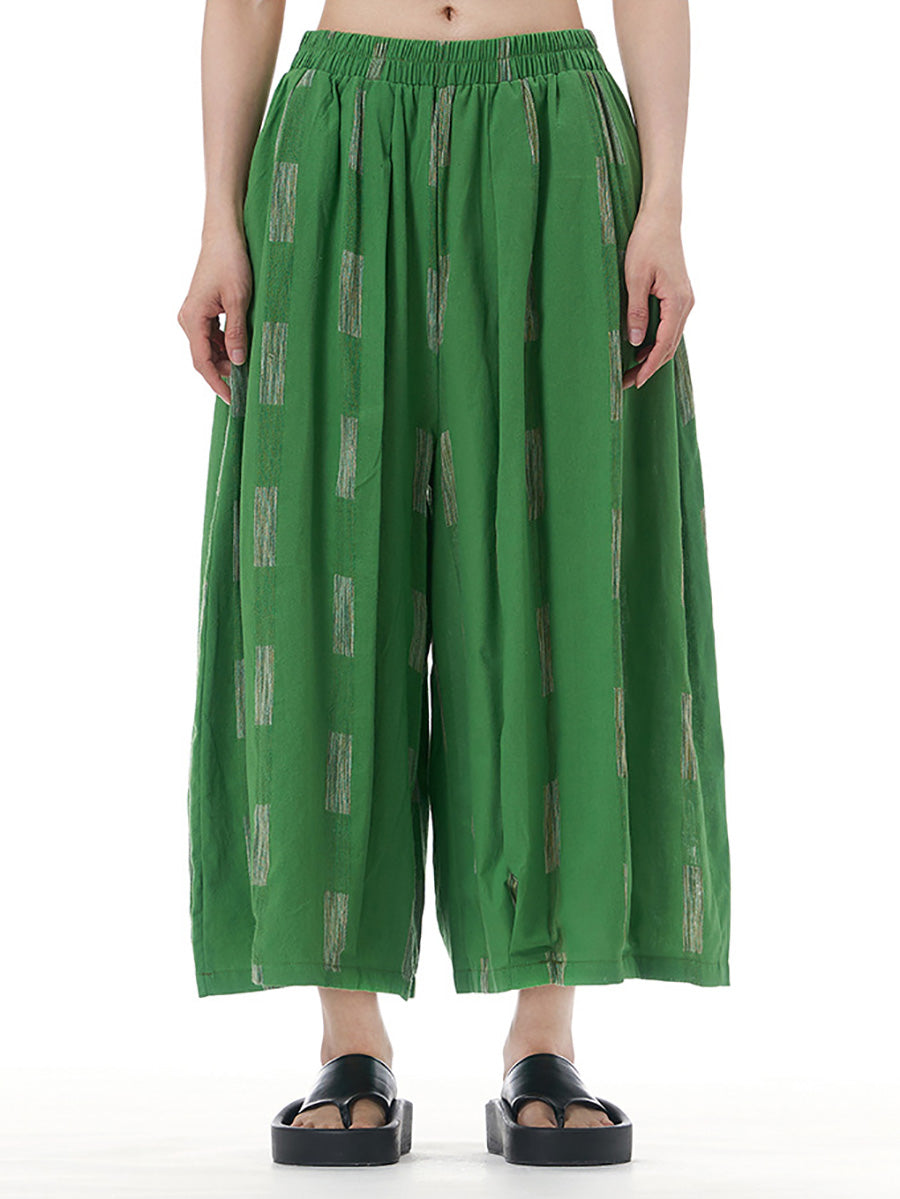 Women Summer Casual Print Wide-leg Cotton Pants FD033