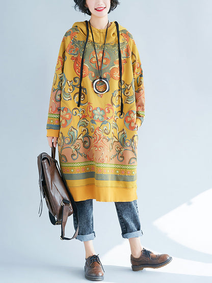 Women Vintage Flower Autumn Hooded Dress AS1041