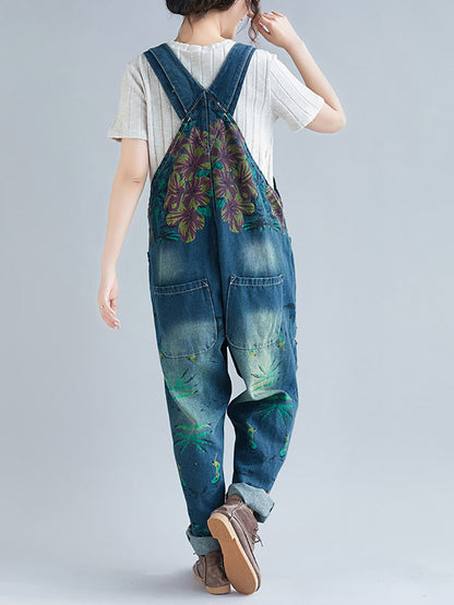 Women Summer Flower Denim Pocket Jumpsuits AS1040