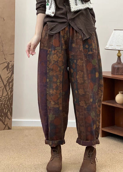 Women Autumn Retro Flower Spliced Cotton Harem Pants AS1033