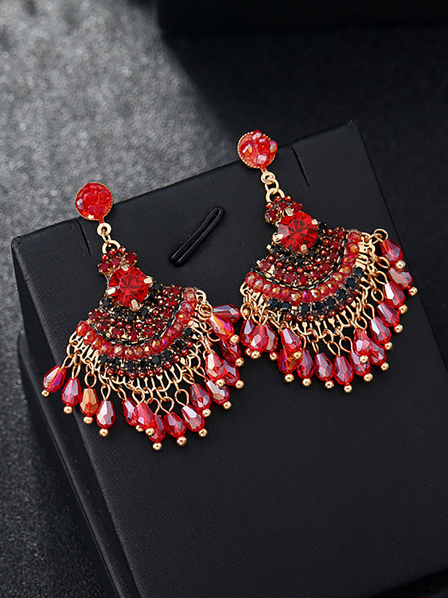 Boucles d'oreilles vintage en forme d'éventail avec pampilles en cristal pour femmes AS1028