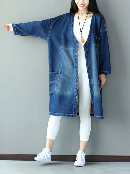 Women Autumn Casual Flower Patch Back Denim Coat AS1021