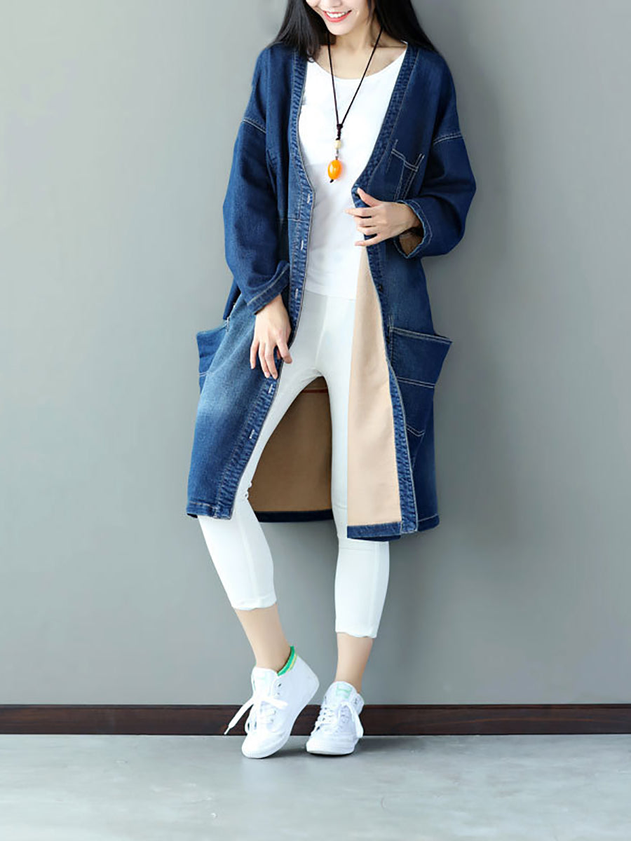 Women Autumn Casual Flower Patch Back Denim Coat AS1021