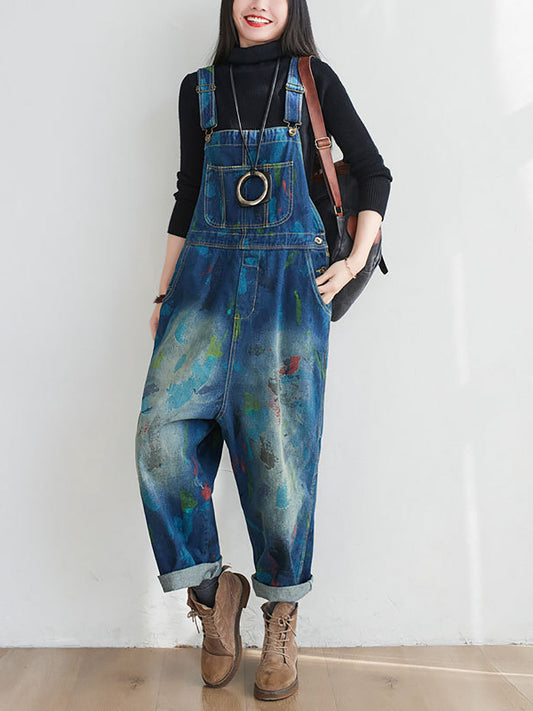 Women Summer Casual Watercolour Denim Jumpsuits AT1055