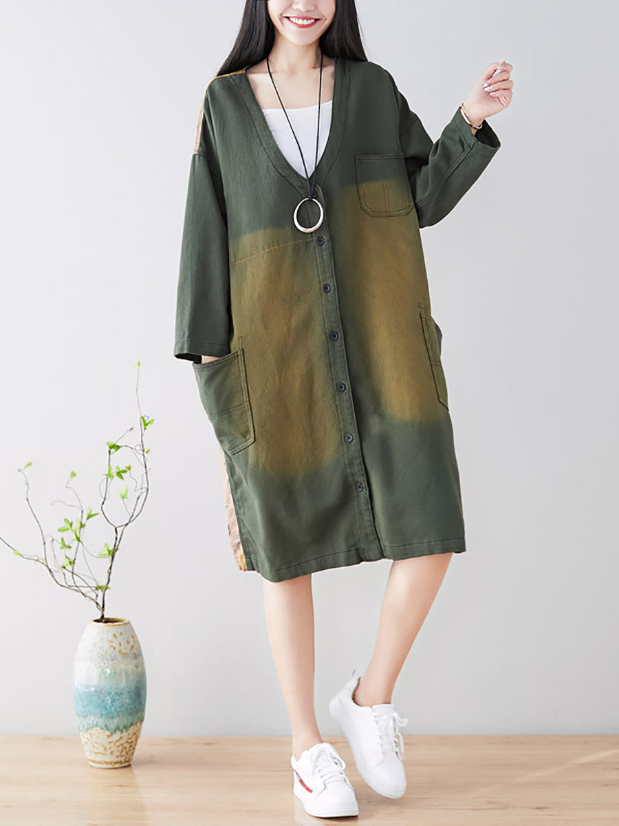 Women Spring Casual Back Spliced Pokcet Loose Coat AT1042