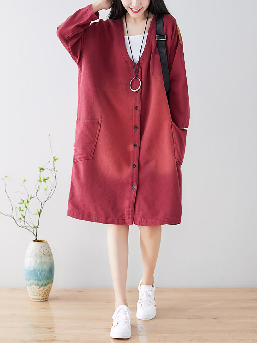 Women Spring Casual Back Spliced Pokcet Loose Coat AT1042