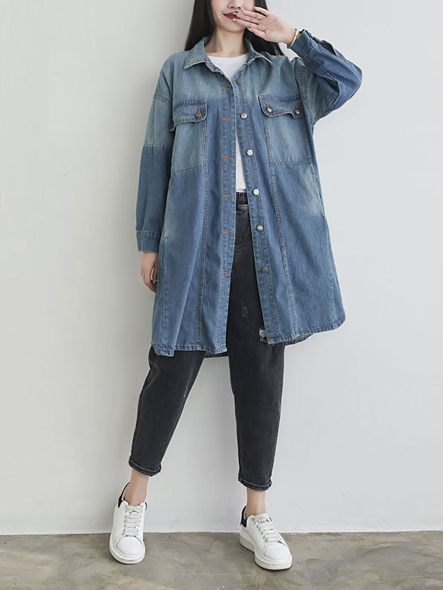 Women Autumn Casual Solid Pocket Denim Shirt Coat AS1001