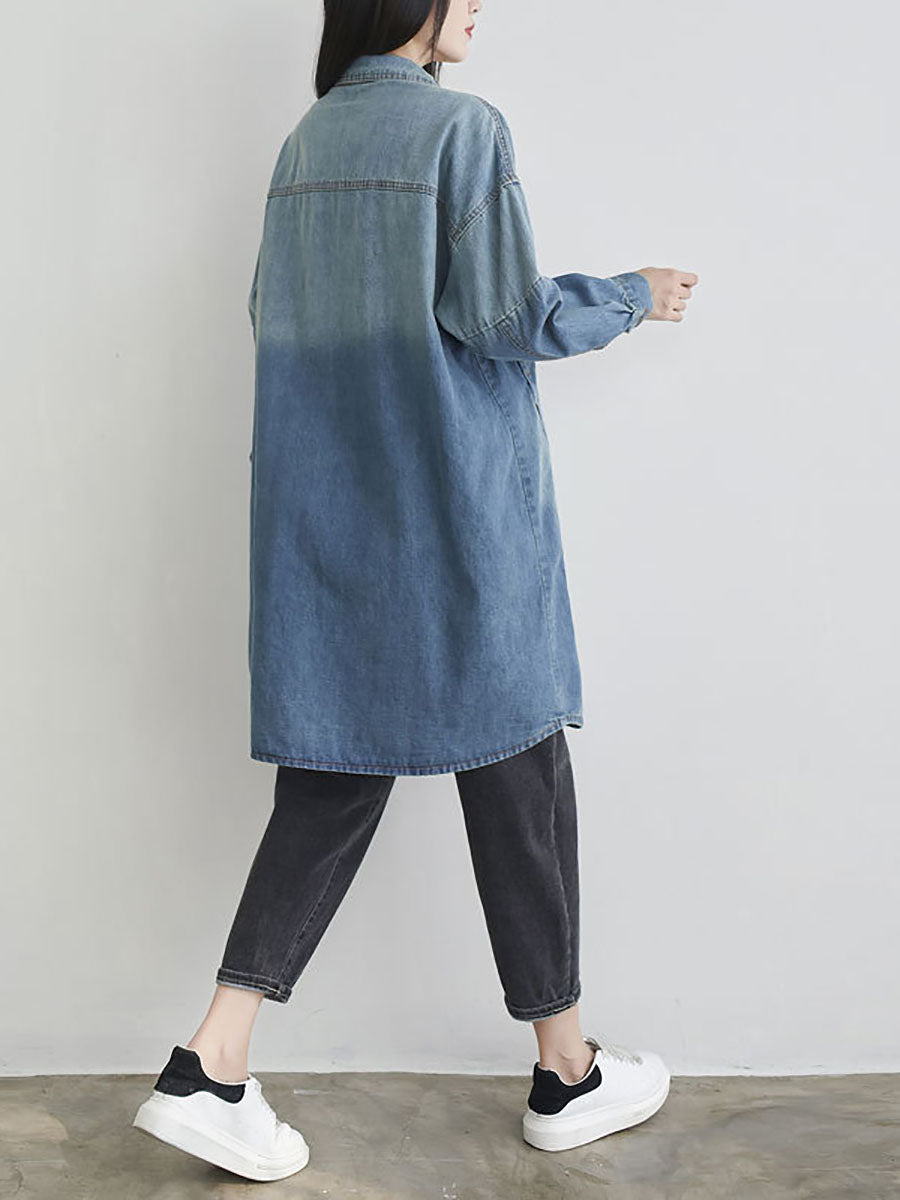 Women Autumn Casual Solid Pocket Denim Shirt Coat AS1001