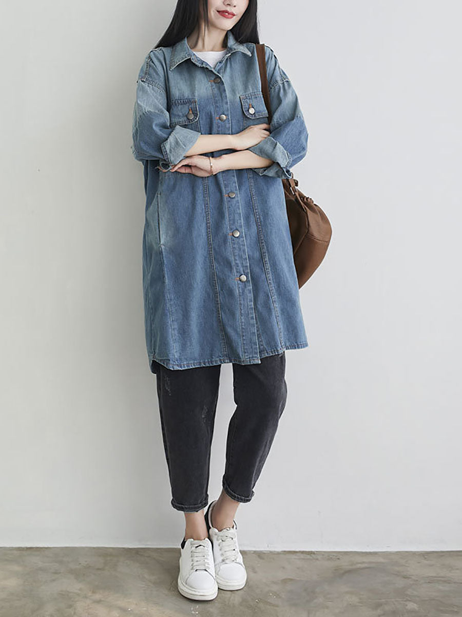 Manteau chemise en jean à poches solides et décontractées pour femmes, automne AS1001 