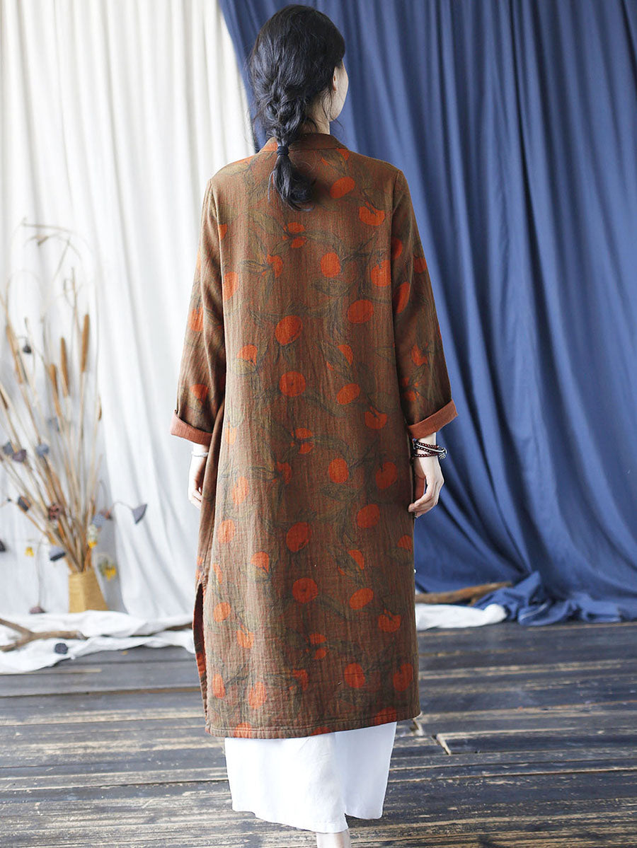 Women Ethnic Autumn Apple Print Cotton Robe Dress AI1021