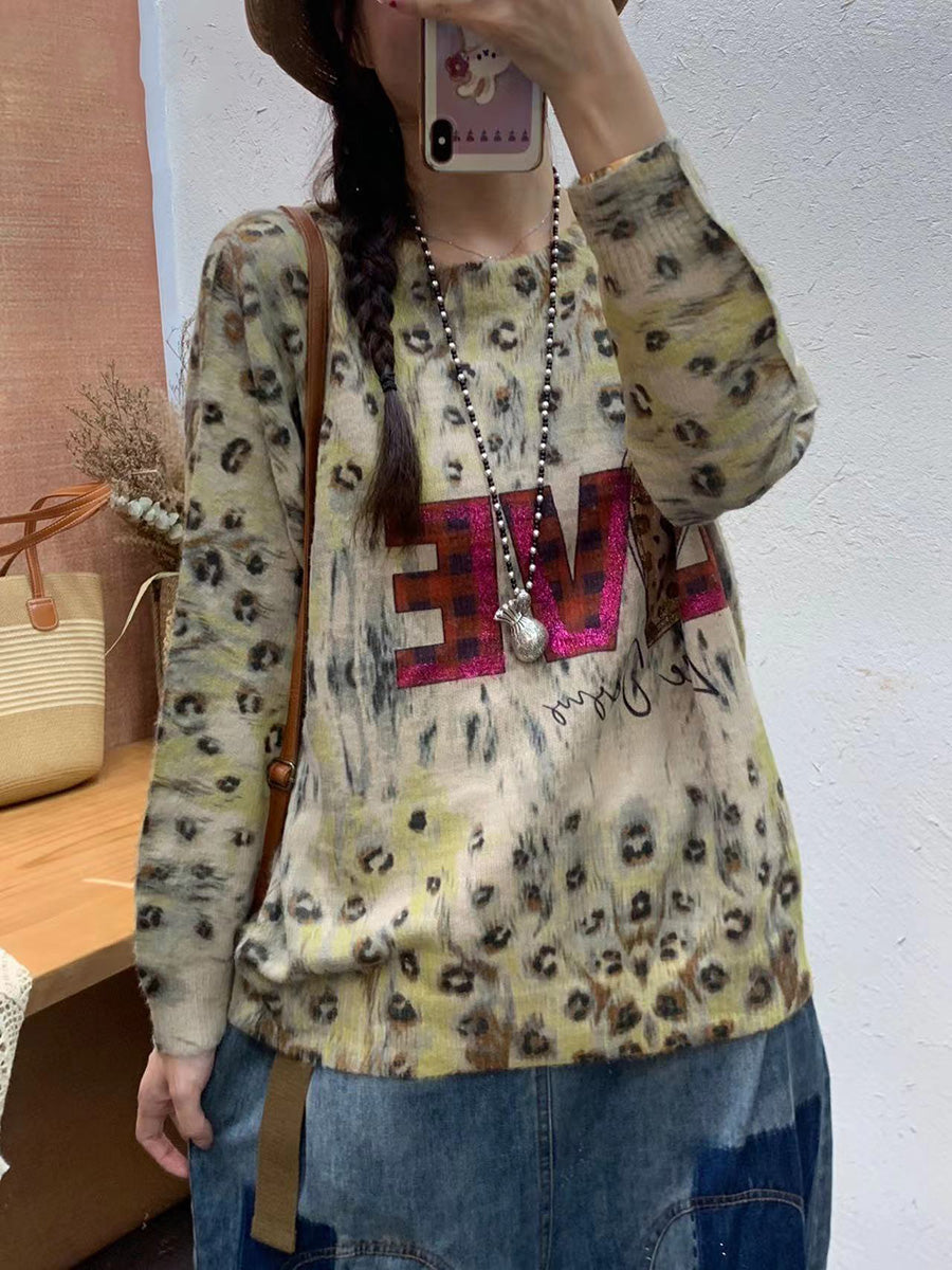 Women Autumn Print O-Neck Knit Sweater AT1083