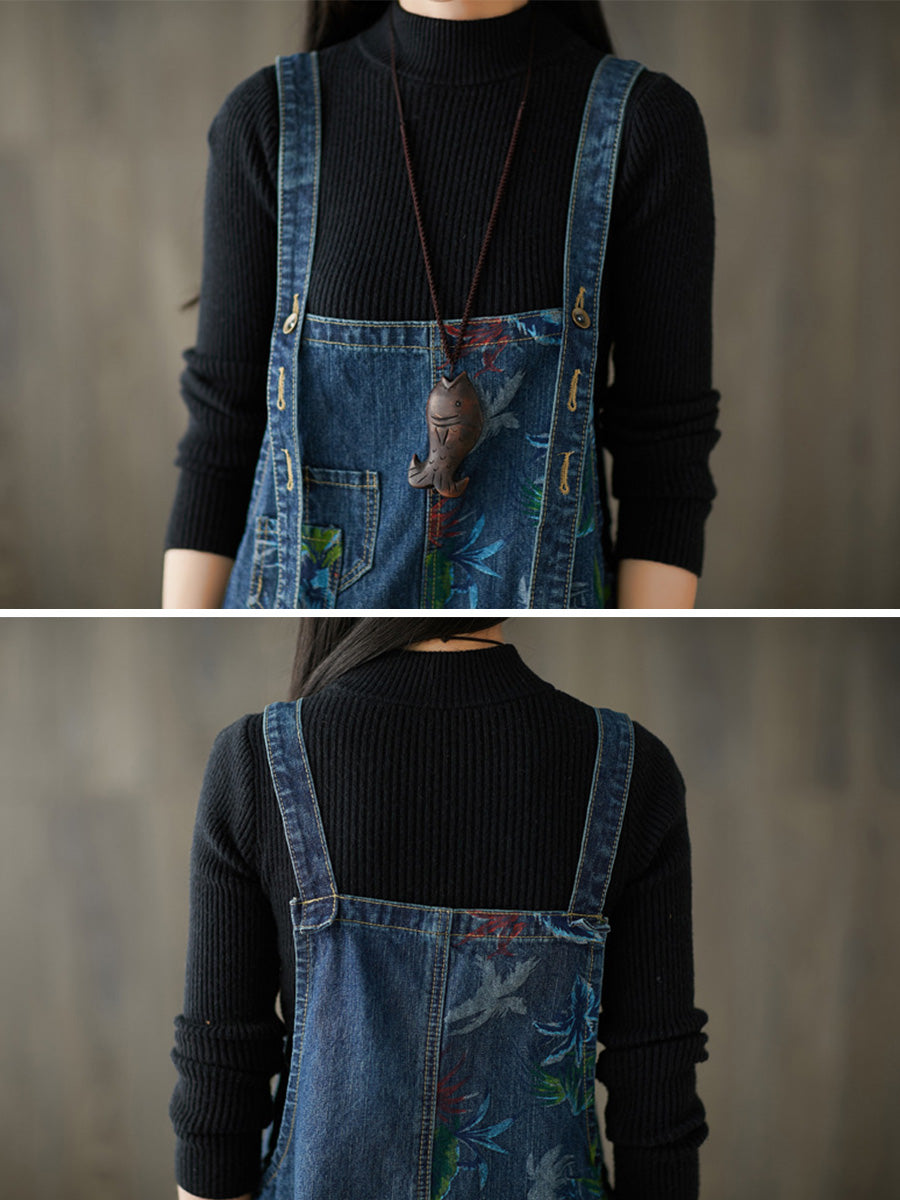 Women Autumn Flower Denim Loose Jumpsuits AI1057