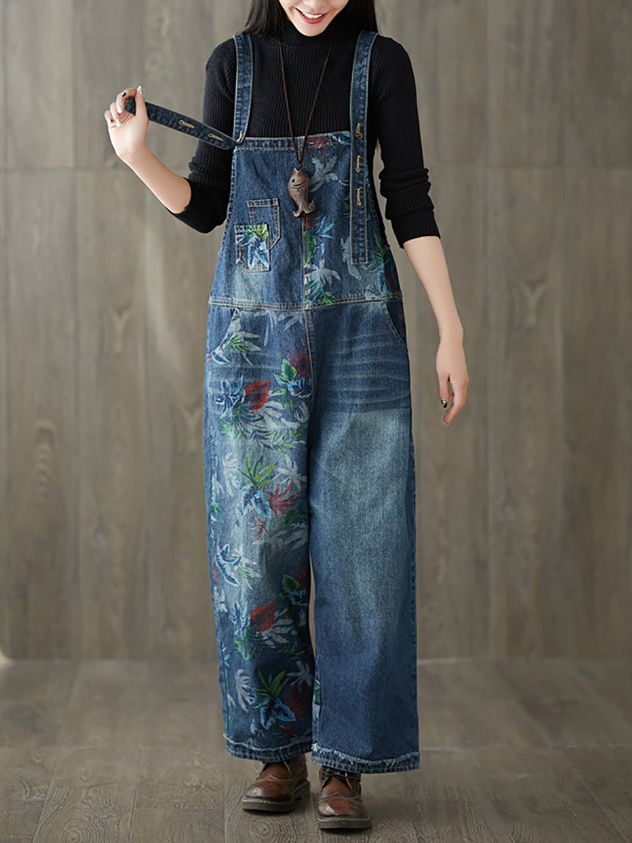 Women Autumn Flower Denim Loose Jumpsuits AI1057