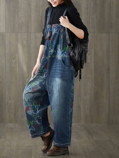 Women Autumn Flower Denim Loose Jumpsuits AI1057