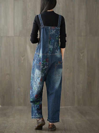 Women Autumn Flower Denim Loose Jumpsuits AI1057