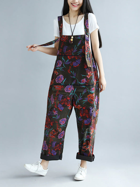 Women Summer Artsy Flower Pocket Loose Jumpsuits AI1009