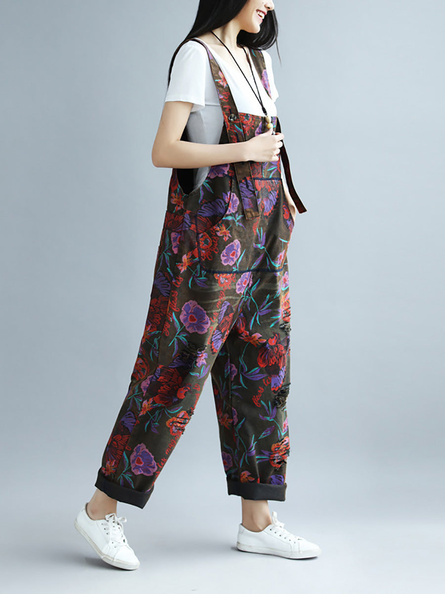 Women Summer Artsy Flower Pocket Loose Jumpsuits AI1009