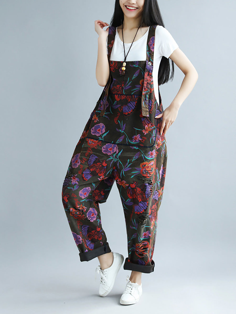 Women Summer Artsy Flower Pocket Loose Jumpsuits AI1009