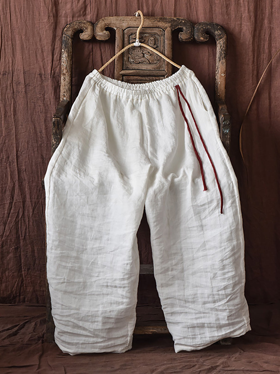 Women Autumn Casual Solid Strap Linen Bloomers AI1067