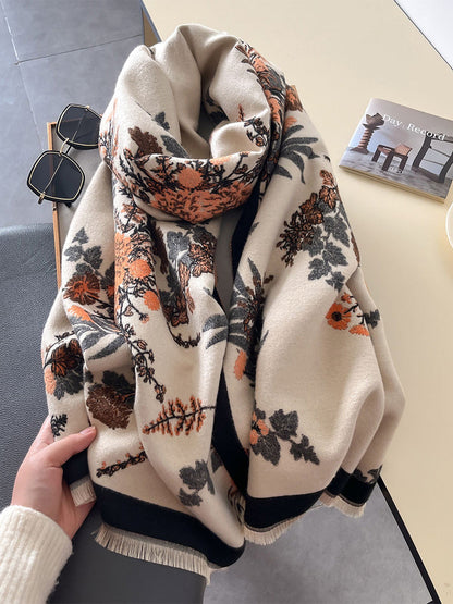 Women Winter Artsy Floral Jacquard Tassel Warm Shawl Scarf AI1033