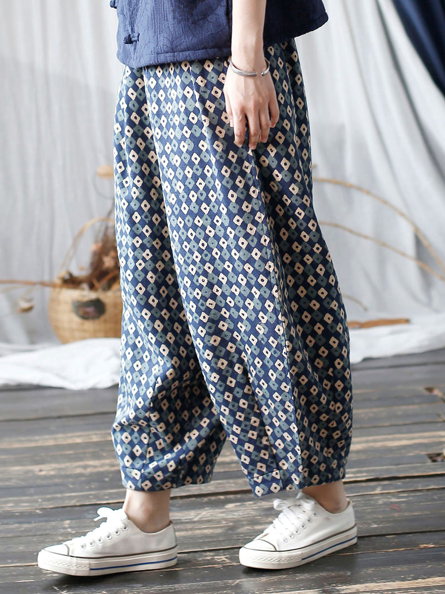 Women Autumn Artsy Lattice Cotton Harem Pants AH1035