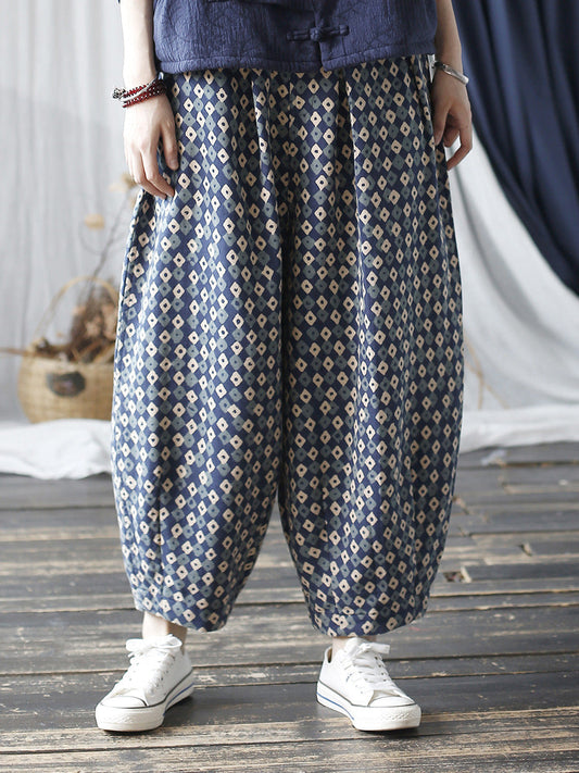 Women Autumn Artsy Lattice Cotton Harem Pants AH1035