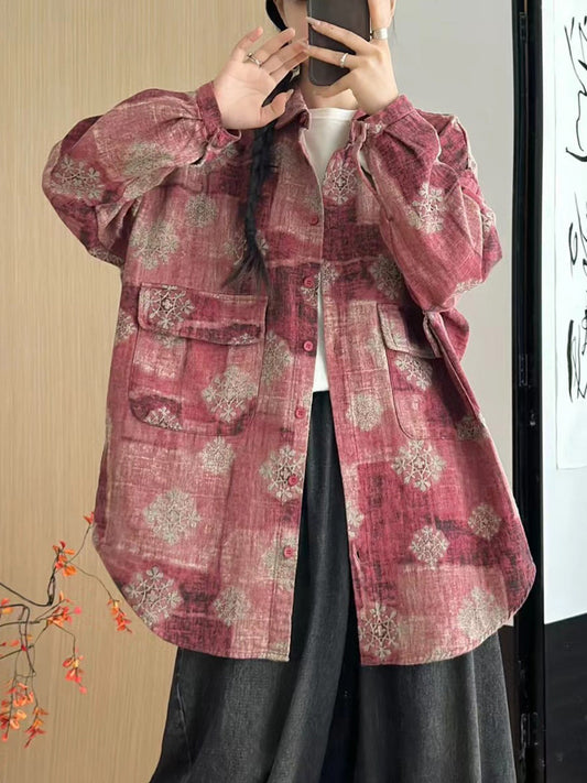 Women Autumn Snowflake Colorblock Cotton Jacket AH1057